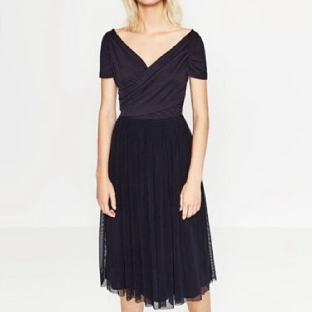 ZARA tulle midi dress blue dress